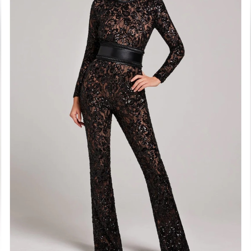 NWT Nadine Merabi BELLA BLACK JUMPSUIT with belt